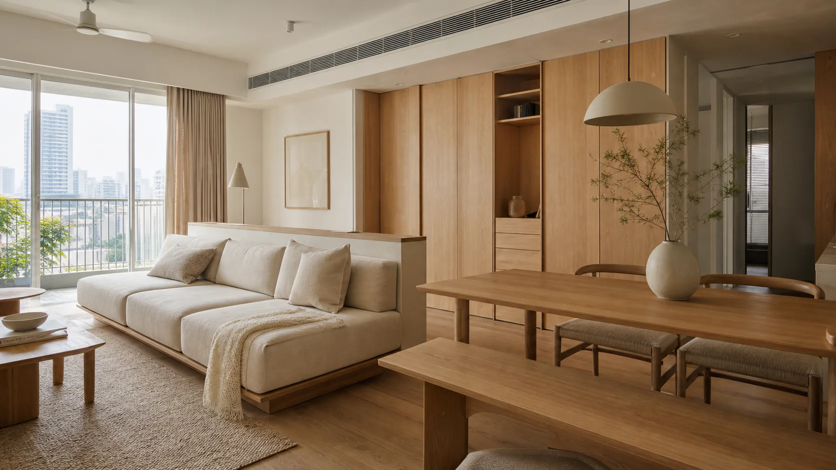 Muji-inspired warm minimalist interior